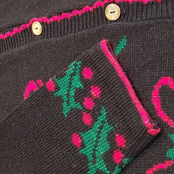 Style Studio Black Red Metallic Gold Button Up Christmas Sweater Size L - Picture 7 of 8